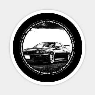 NISSAN SKYLINE GT-R R34 Black 'N White 4 (Black Version) Magnet